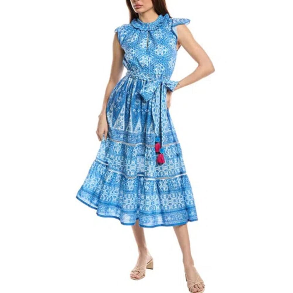 Bella Tu Sabine Resort Dress Blue & White Size Medium